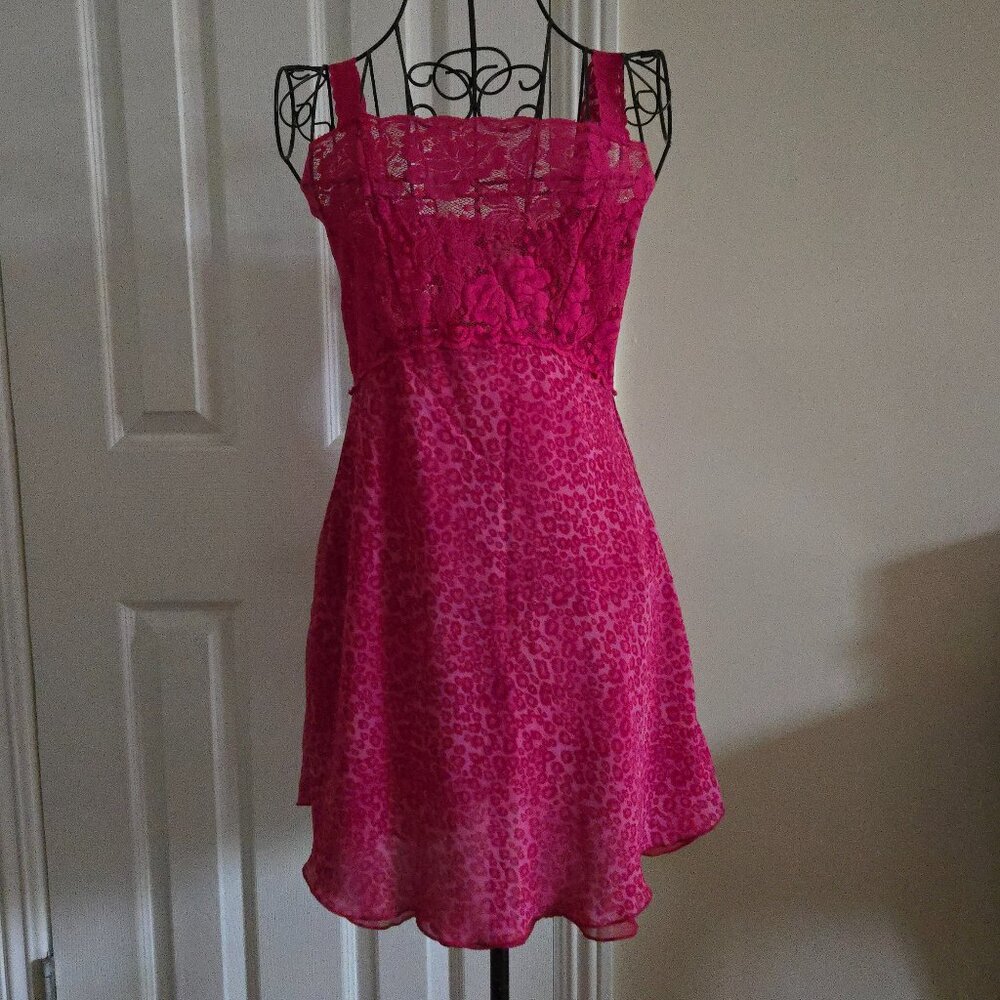 Vtg Pink Lace and Leopard Print Slip Dress - Picture 5 of 5